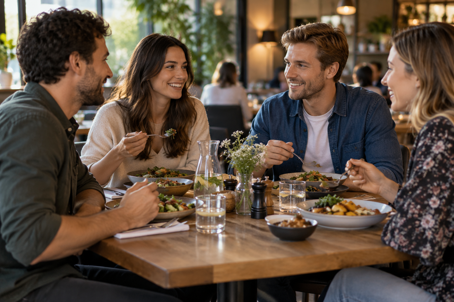 Zespół przy restauracyjnym stole po pracy — ilustracja
